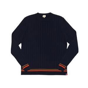 Kule navy blue ribbed sweater with orange stripe detailing cashmere Size XS